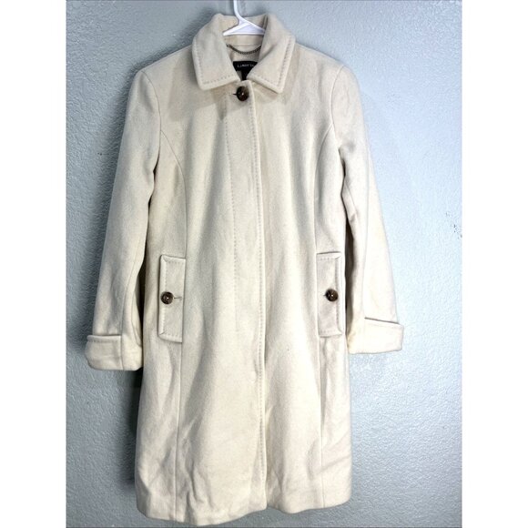 Lands End Peacoat Womens 2 Cream Wool Blend Midi Winter Coat Single Breasted - Picture 1 of 10